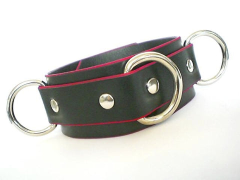 Black and Red Three Ring Leather Collar