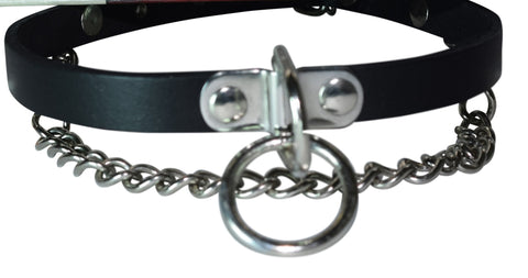 Leather Collar with O-Ring and Chain | Goth Fashion Collar