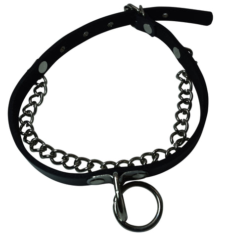 Leather Collar with O-Ring and Chain | Goth Fashion Collar