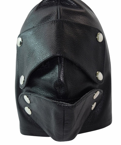 Genuine Leather Sensory Deprivation Hood w/ Attachable Blindfold and Gag