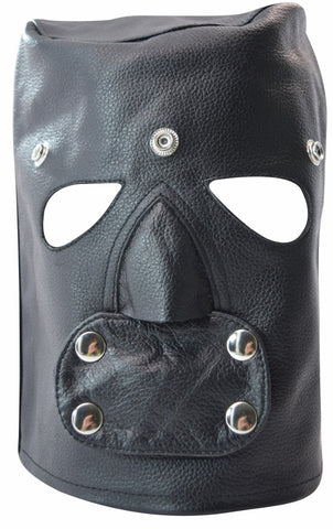 Genuine Leather Sensory Deprivation Bondage Hood w/ Attachable Blindfold, Gag and Oral Insert