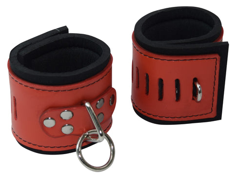 Red Buckleless Leather Cuffs with Neoprene Lining