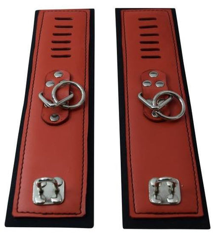 Red Buckleless Leather Cuffs with Neoprene Lining