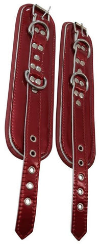 Glossy Blood Red Genuine Leather Padded Cuffs