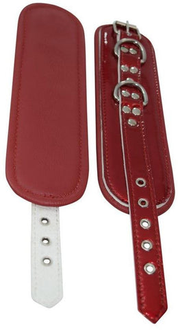 Glossy Blood Red Genuine Leather Padded Cuffs